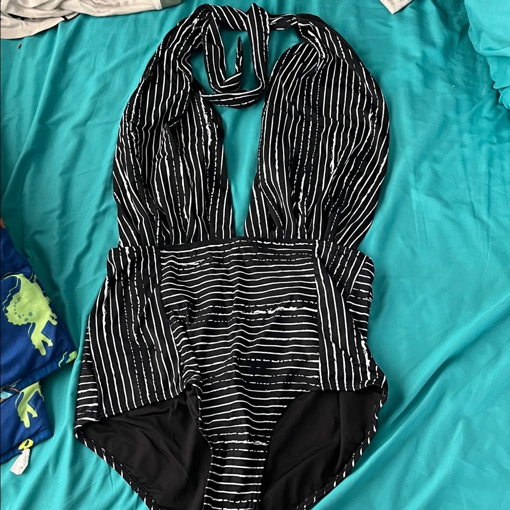 Striped Halter One-Piece Swimsuit